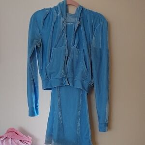 Women's Blue Velour Jacket And Pants Set